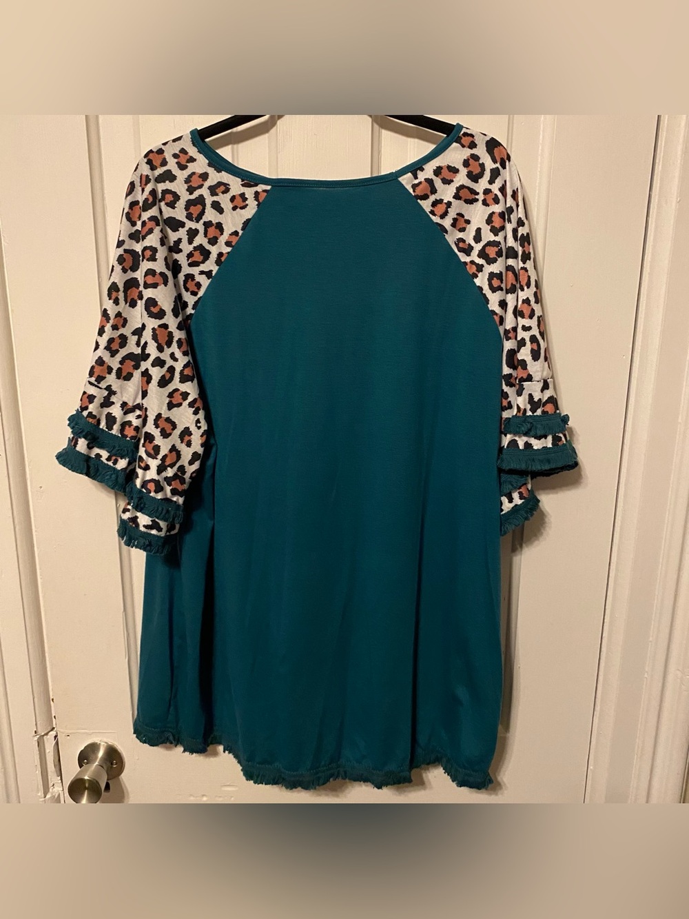Animal Print Top with 3/4 Ruffle Sleeve